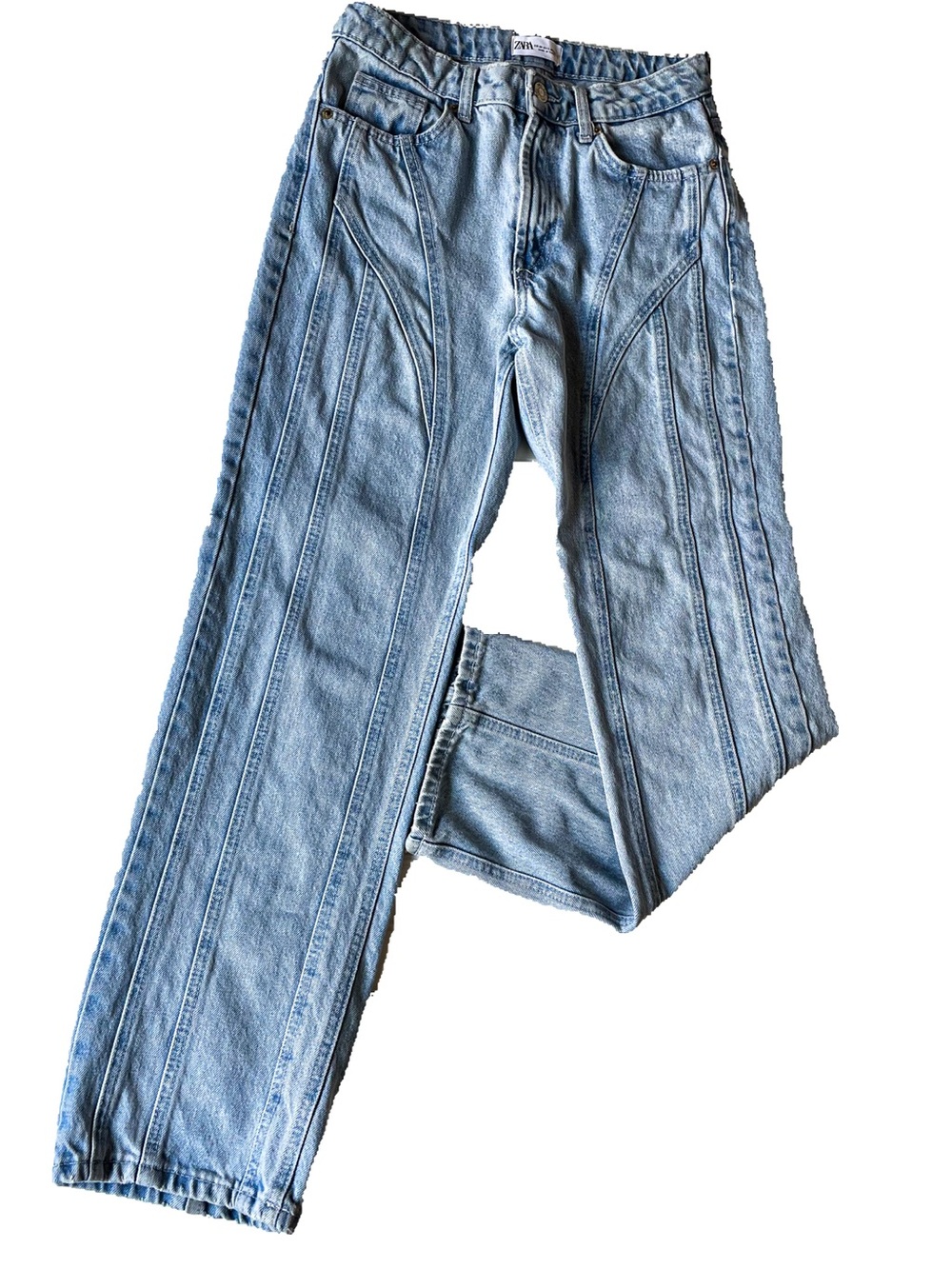 Zara Spiral Seam-Detail Straight Jeans Sz 6 Viral Iconic Mugler Vibes Light Wash